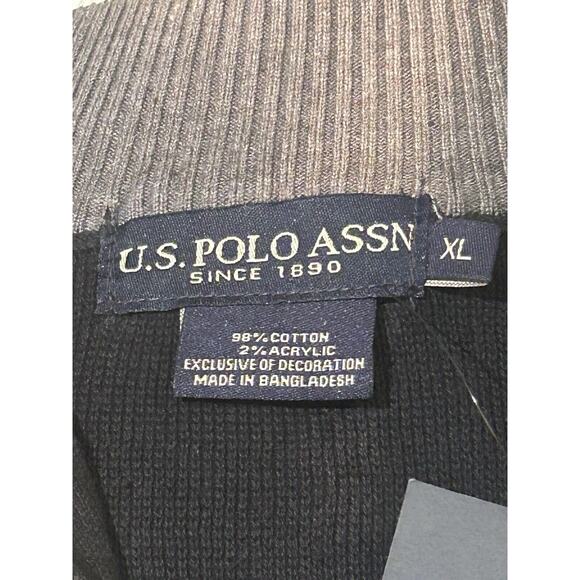 NWT Men's size XL U.S. Polo Assn. Black Striped Quarter Zip Pullover - Picture 7 of 11